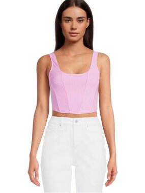 Women's Light Pink Ribbed Square-Neck Corset Top Size Large